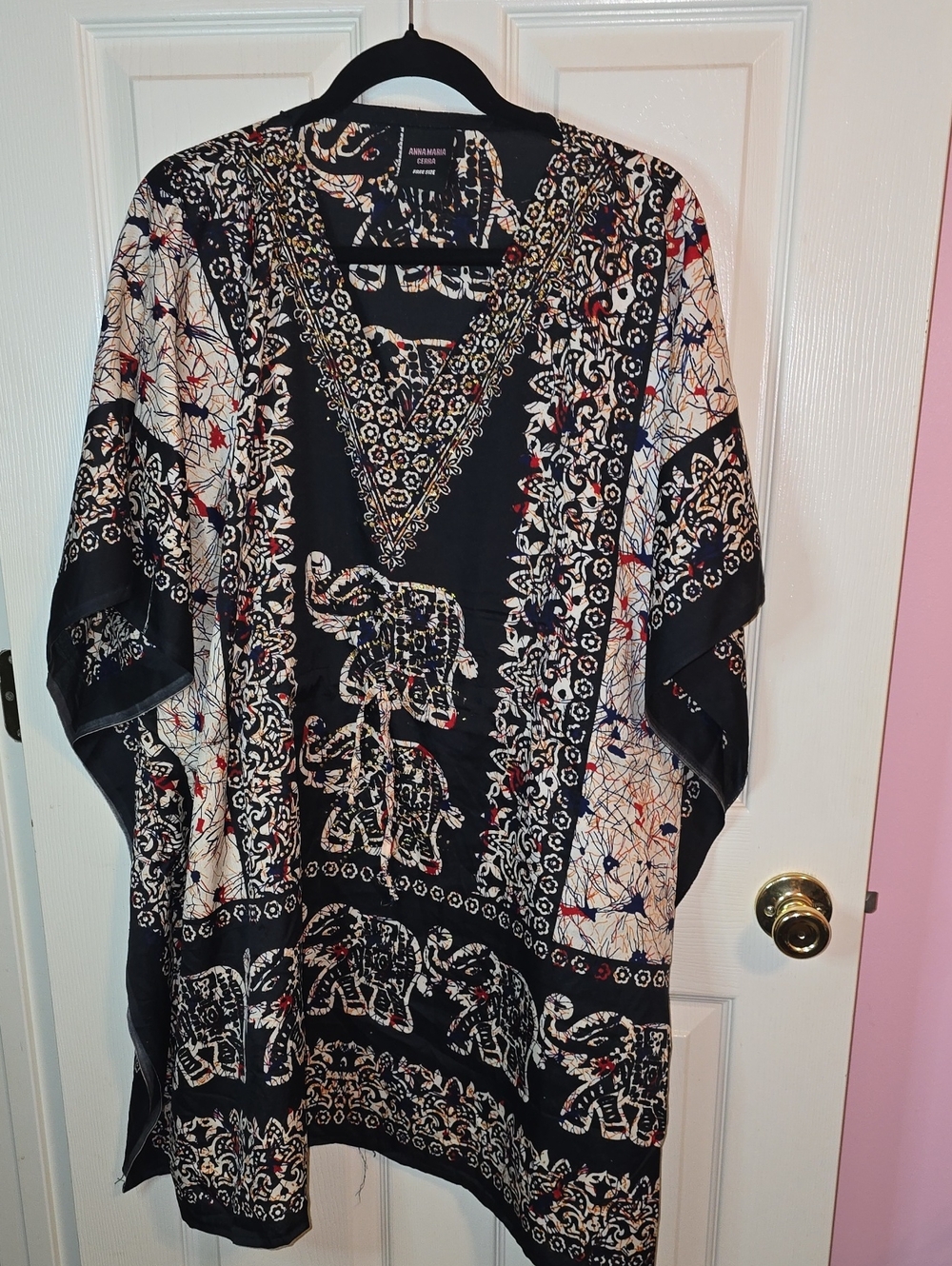 Black Elephant Print Kimono Cover-Up - Unknown Brand